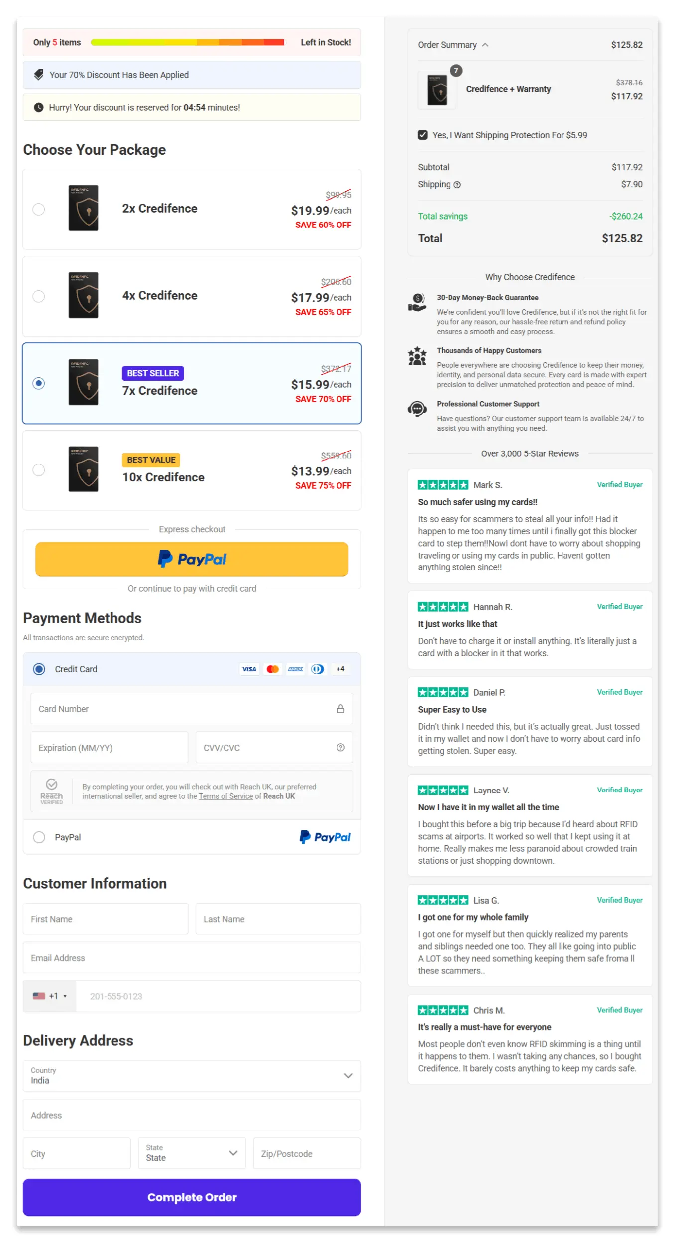 credifence secure checkout page